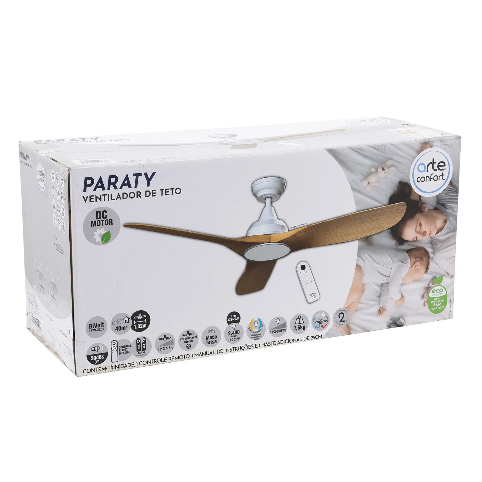 Ventilador de Teto com Controle Remoto Arteconfort Paraty com Led 3 Pás 132 cm Marrom Bivolt - imagem 8