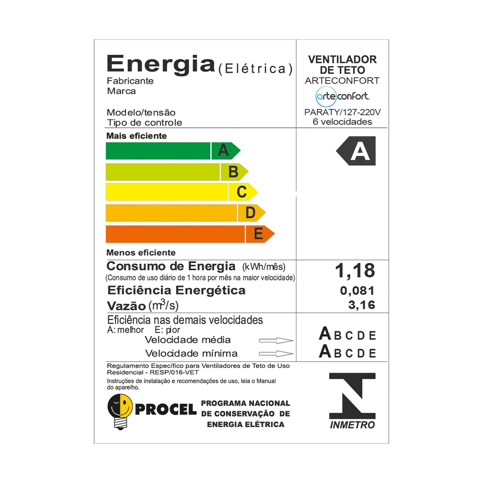 Ventilador de Teto com Controle Remoto Arteconfort Paraty com Led 3 Pás 132 cm Marrom Bivolt - imagem 9